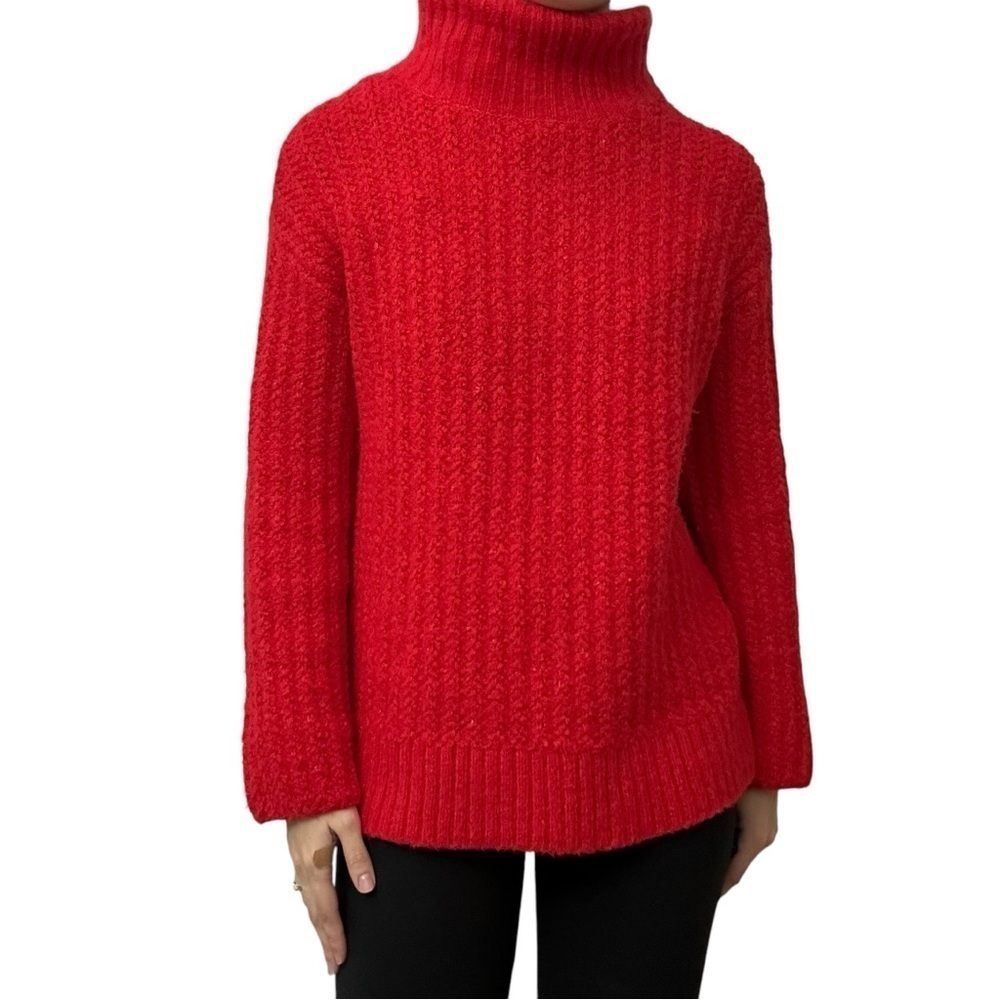 Anthropologie Turtle Neck Sweater Red Knit Holiday Fall Oversized Size Small